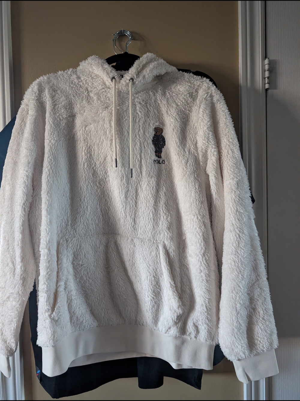 Ralph Lauren Cream Sherpa Hoodie with Navy Label